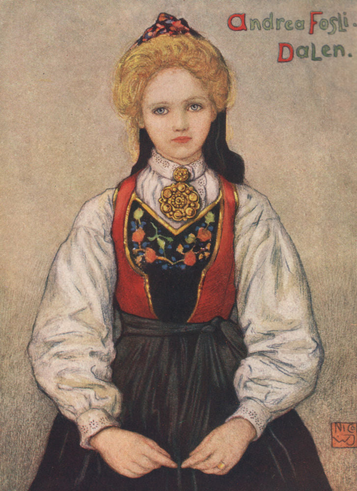 DALEN. 'Country Girl' by Nico Jungman. Norway 1905 old antique print picture